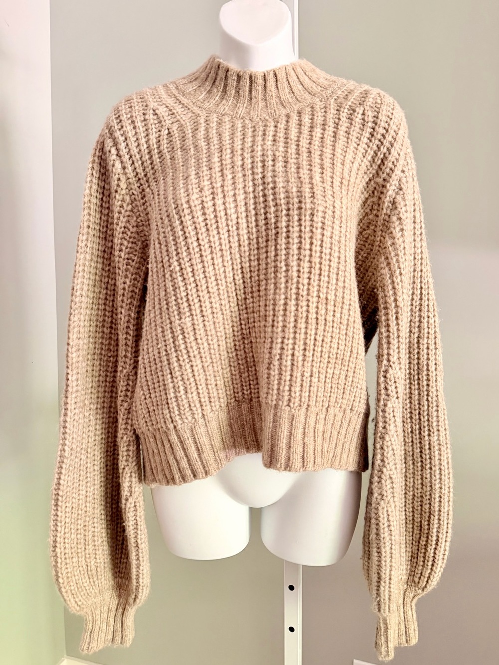 DOEN Beautiful Fisherman Knit Balloon Sleeve  Alpaca Sweater Sz M